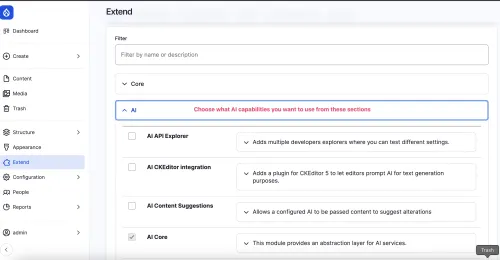 image shows choosing AI capabilities for free trial